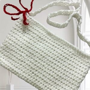 Elegant White Crochet Bag with Red Accent